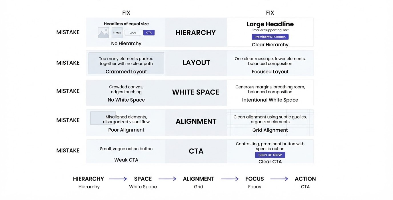 Graphic Design Mistakes in Layout, Hierarchy and White Space